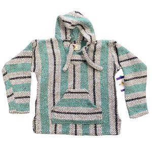Earth Ragz Womens S Baja Mexican Hoodie Mint Gray Kangaroo Pocket Drug Rug